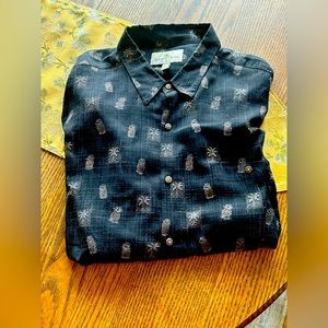 Island Shores Button Up Shirt Mens  Size XXLarge Color Black/Gray Palm Trees